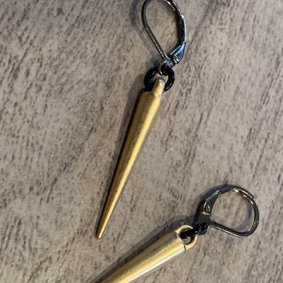 Two tone gold and pewter color spike earrings - Picture 3 of 5
